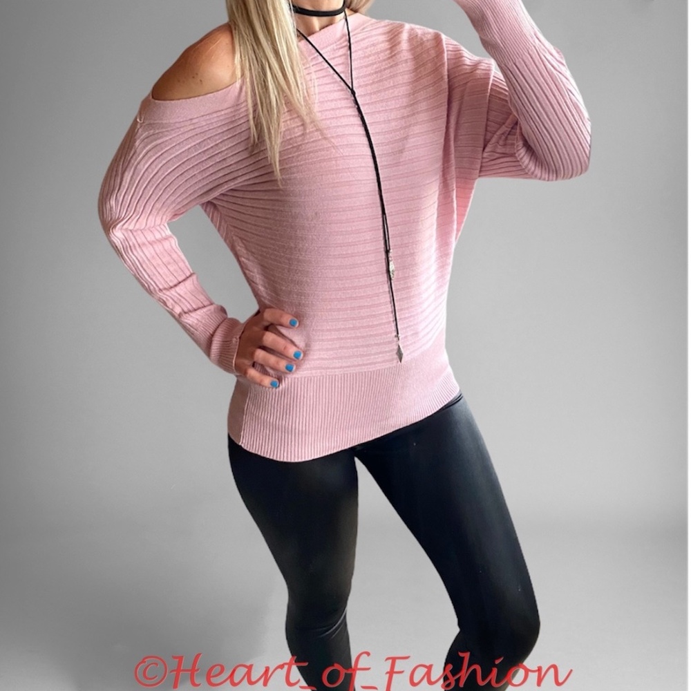 Off Shoulder Dolman Soft Slouchy Sweater Top Pink